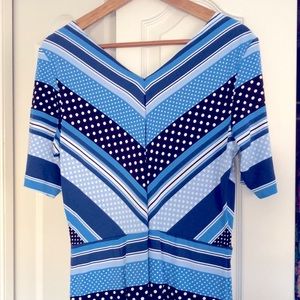 J. McLaughlin blue multi pattern Casey midi